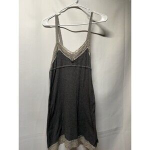 VTG XOXO Charcoal Grey Lace Trim Ribbed Cami Tank Top 100% Cotton XL Y2K